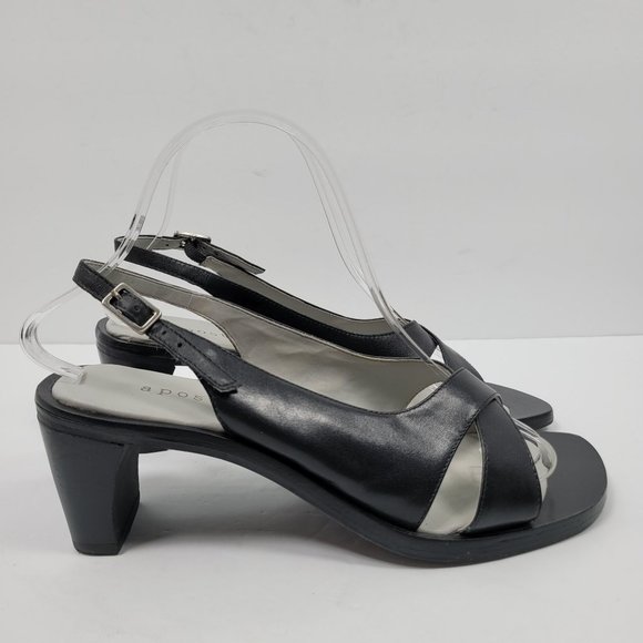 Apostrophe Caray Shoes - Apostrophe Caray Women's Block Heel Black Leather Shoes US Size 8.5M